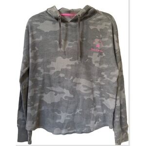 Juicy Couture Y2K Gray Camo Waffle Knit Hoodie M‎ Pullover Crown Logo Athleisure